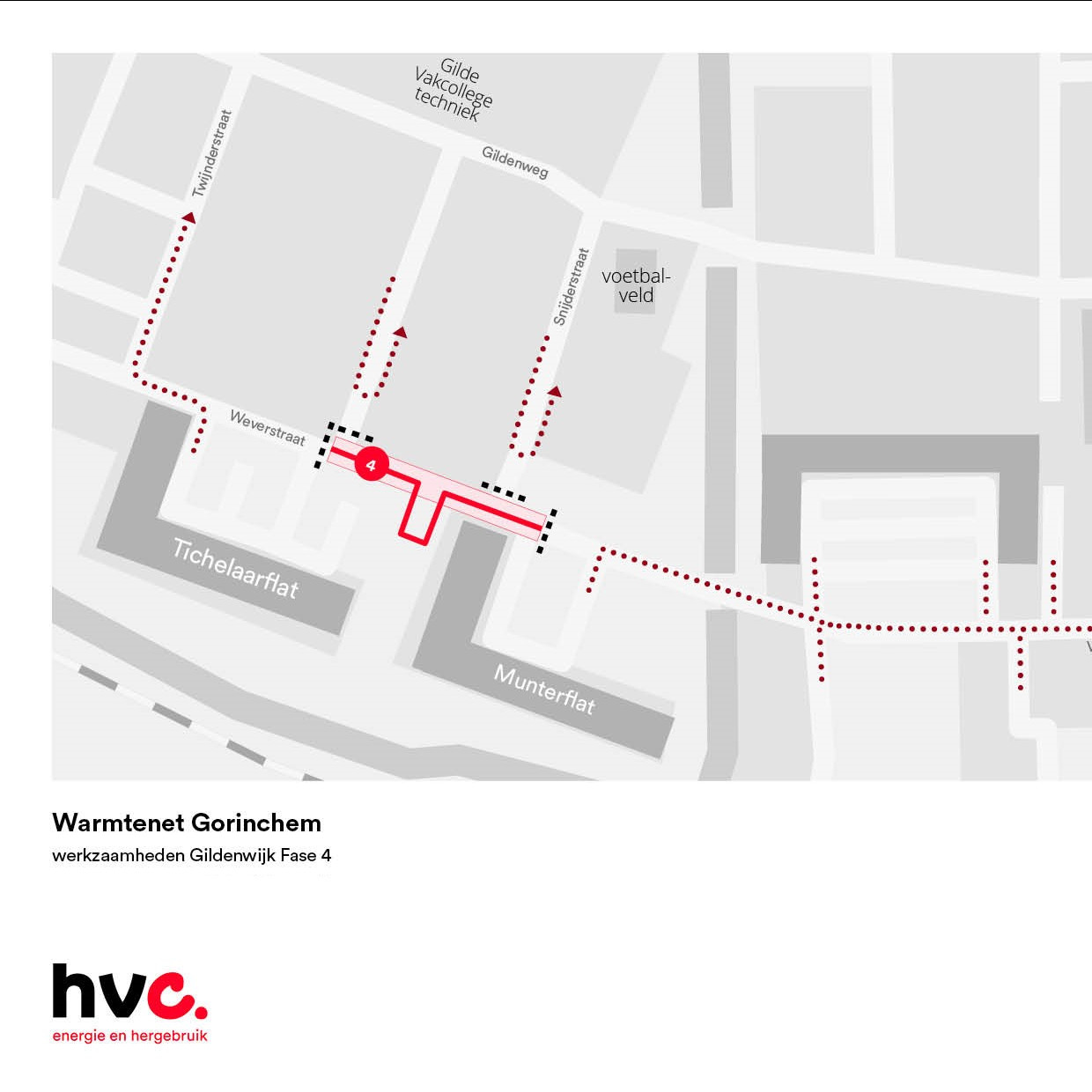 Plattegrond met daarop de locatie van de werkzaamheden in de Weverstraat in Gorinchem