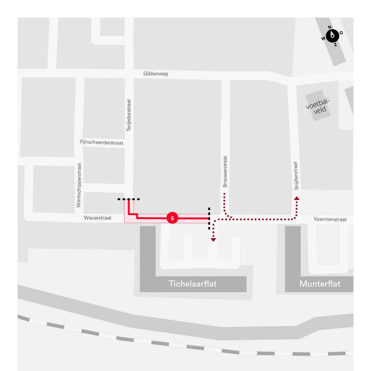 Plattegrond met daarop de locatie van de werkzaamheden in de Weverstraat in Gorinchem