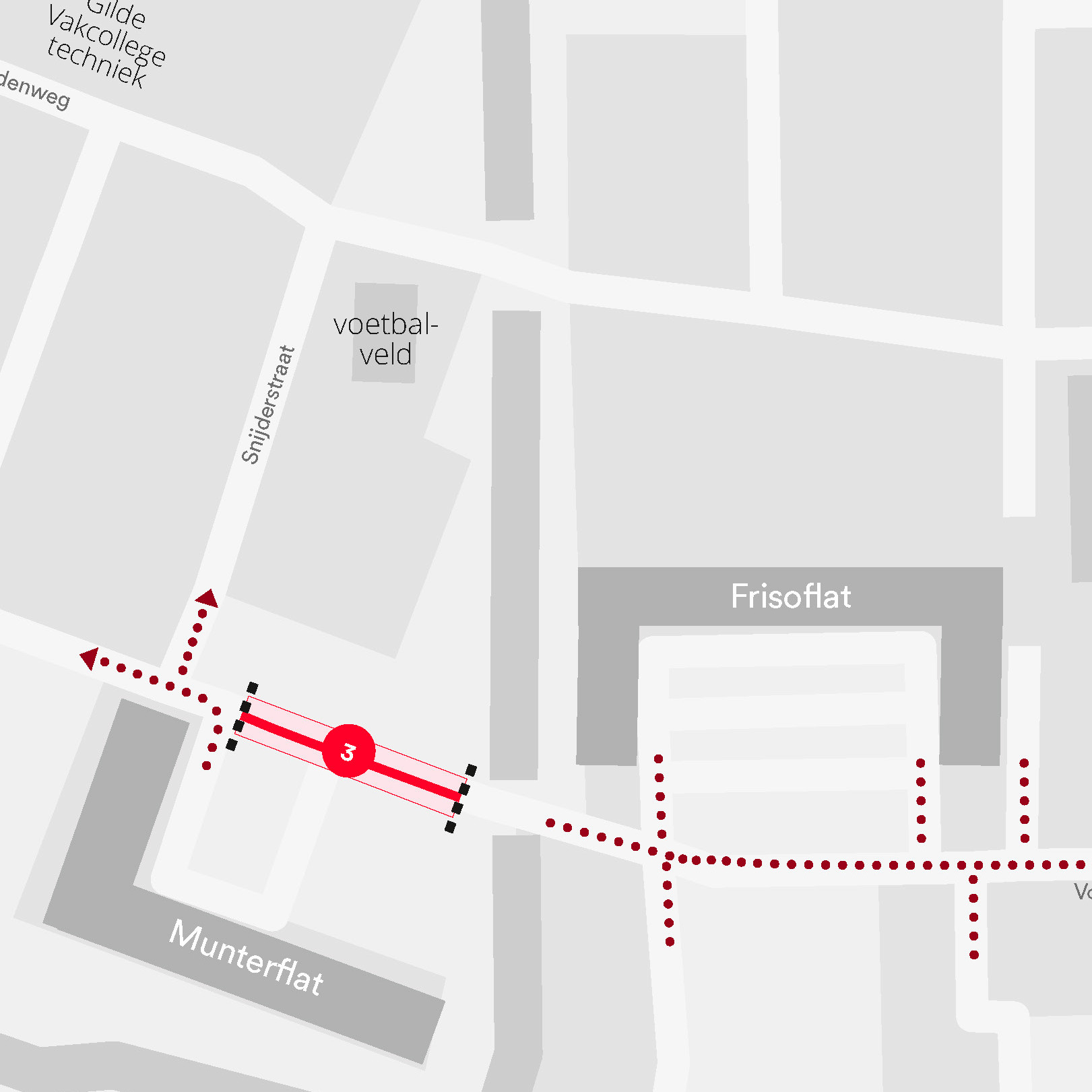 Plattegrond met daarop de locatie van de werkzaamheden in de Weverstraat in Gorinchem