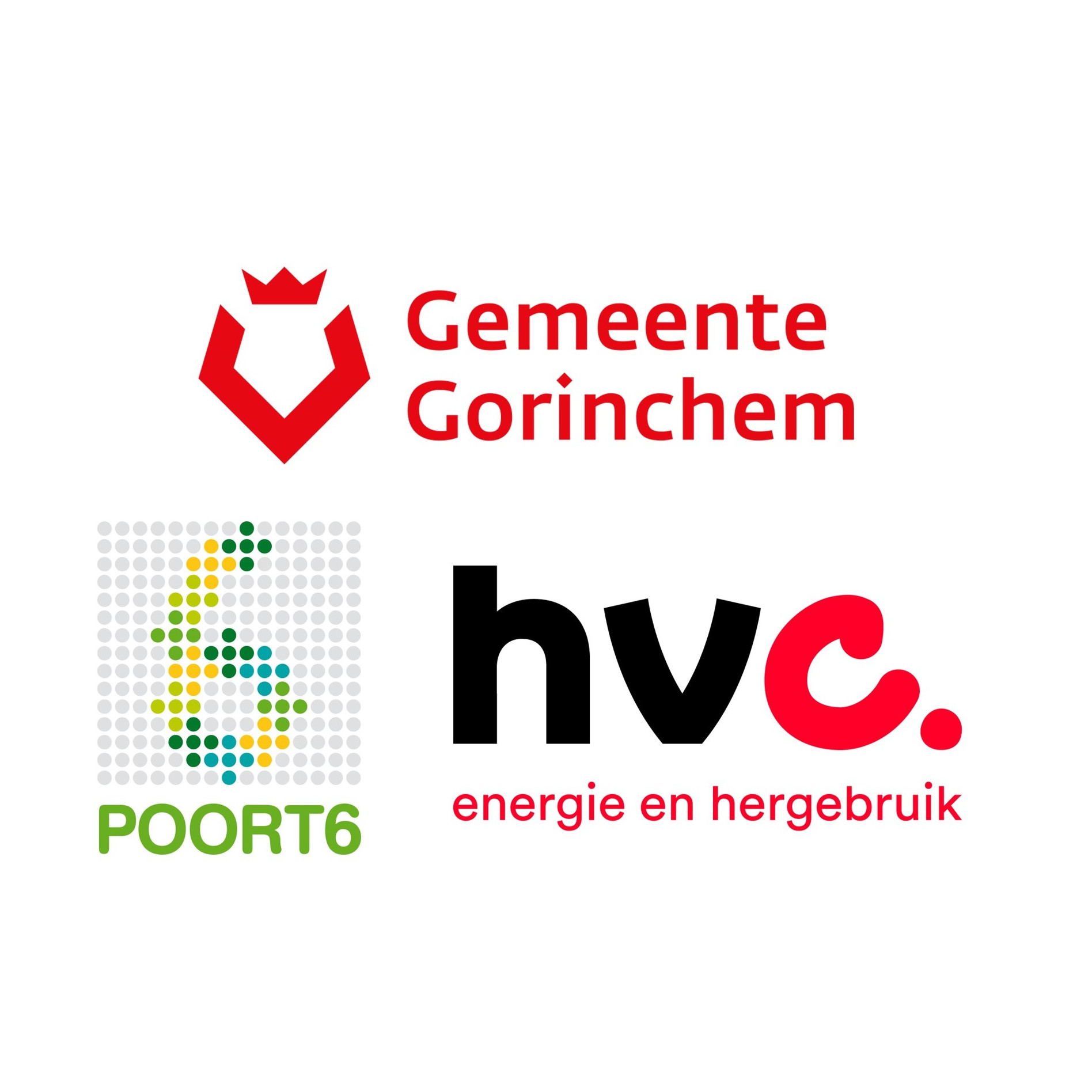 Logo's van de projectpartners (gemeente Gorinchem, Poort6 en HVC) die het warmtenet aanleggen