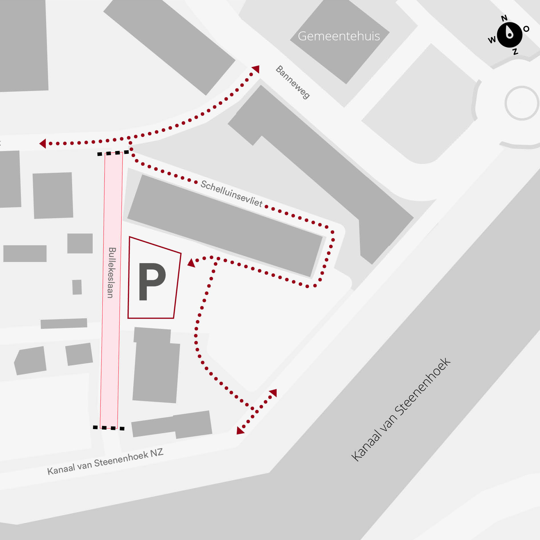 Plattegrond met daarop de locatie van de werkzaamheden in de Bullekeslaan in Gorinchem